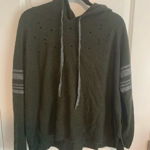 Army green hoodie-sweater with gray stripe accents - Size L